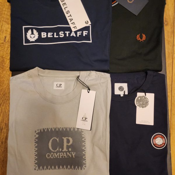 4 x T-shirt Bundle - Fred Perry, C.P. Company, Belstaff, Pretty Green. SIZE L