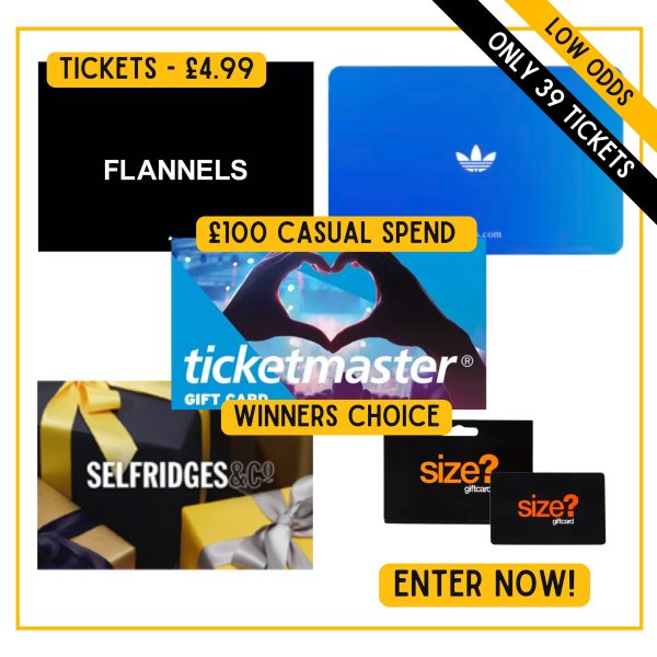 £100 Casual Voucher – Flannels / adidas / Selfridges / Size?/ Ticketmaster - extremely low odds!