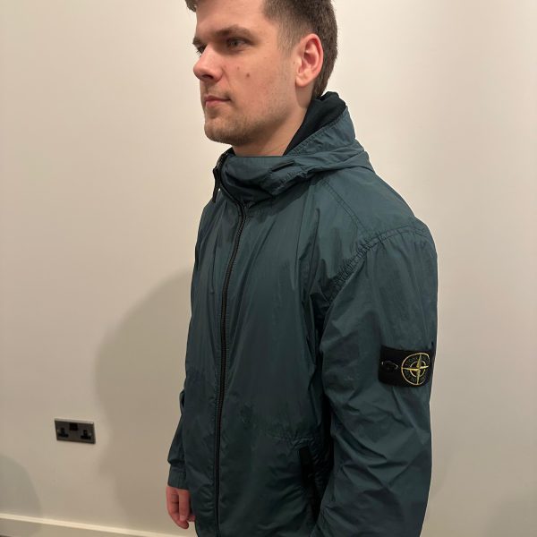 Stone Island Teal Crinkle Reps NY Hooded Jacket XL - Pre Loved