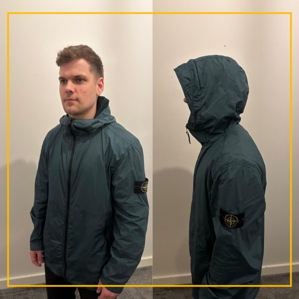 Stone Island Teal Crinkle Reps NY Hooded Jacket XL - Pre Loved